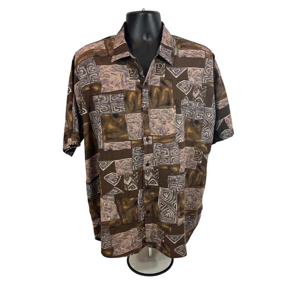 Towncraft Hawaiian Shirt, Men’s, Brown Leaf Fossil Print, XL